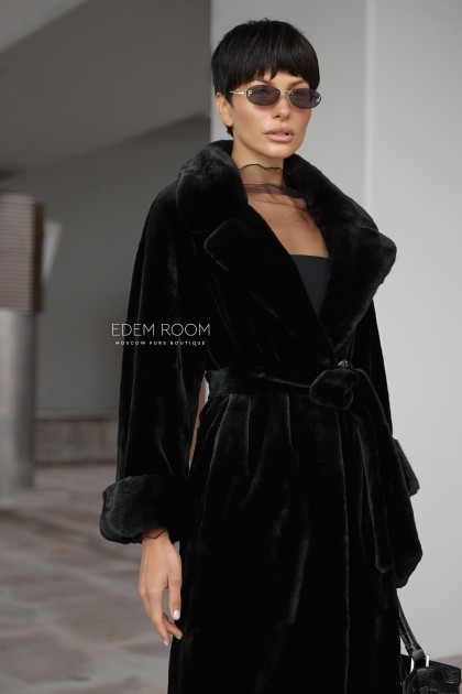чёрная шуба из щипанной норки