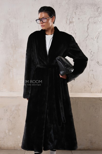 чёрная норковая шуба без воротника