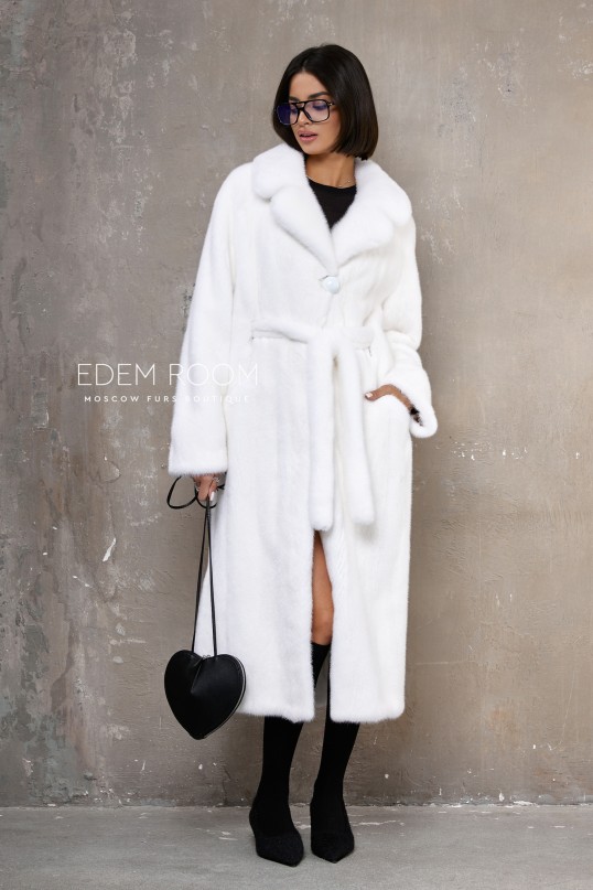 белая норковая шуба с поясом