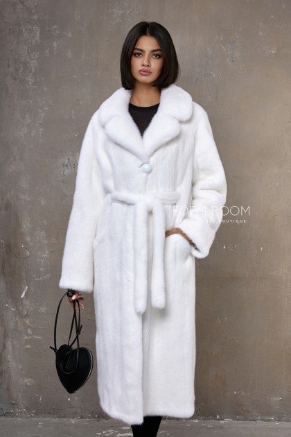 белая норковая шуба с поясом