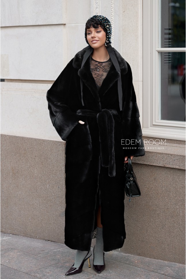 длинная черная норковая шуба