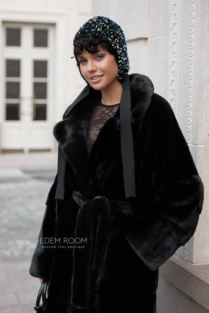длинная черная норковая шуба
