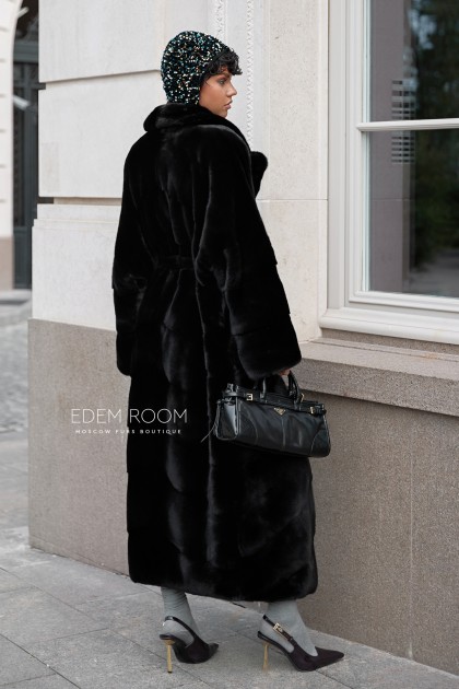 длинная черная норковая шуба