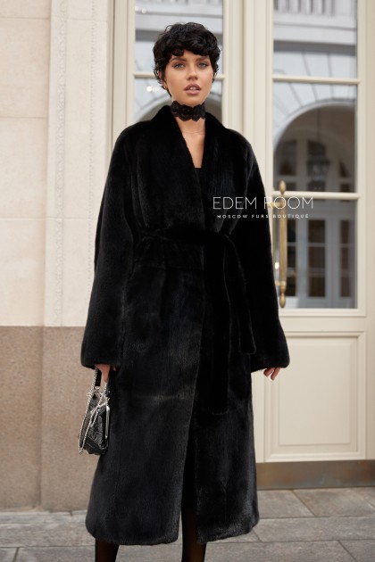 шуба из черной скандинавской норки