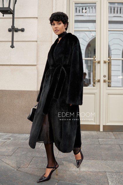 шуба из черной скандинавской норки