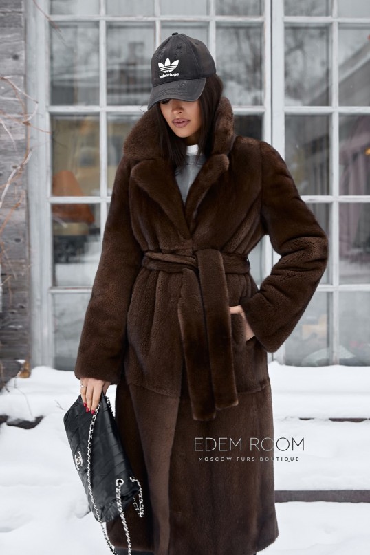прямая норковая шуба под пояс