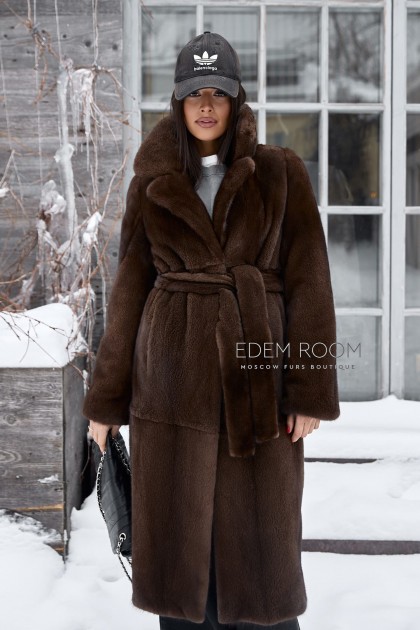 прямая норковая шуба под пояс