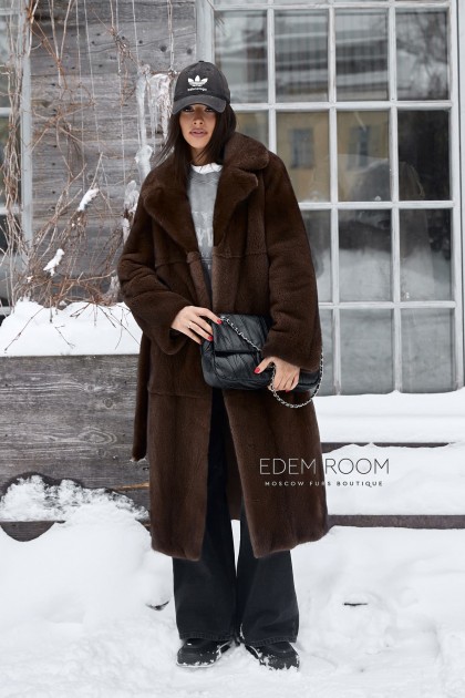 прямая норковая шуба под пояс