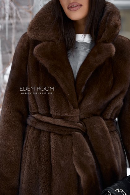 прямая норковая шуба под пояс