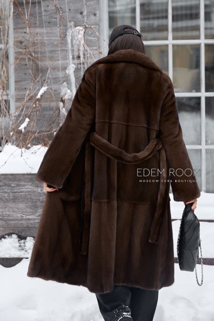 прямая норковая шуба под пояс