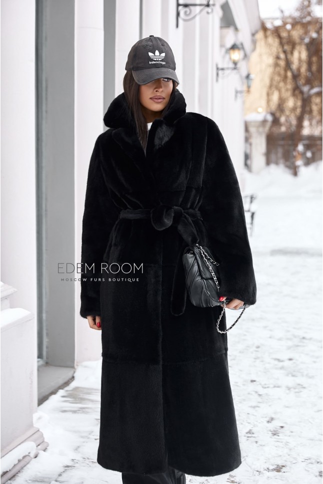 чёрная норковая с поясом