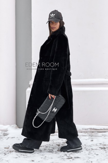 чёрная норковая с поясом