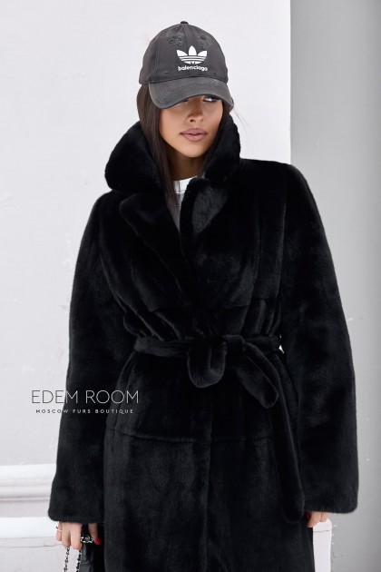 чёрная норковая с поясом