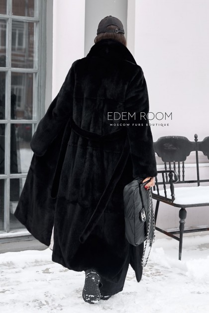 чёрная норковая с поясом