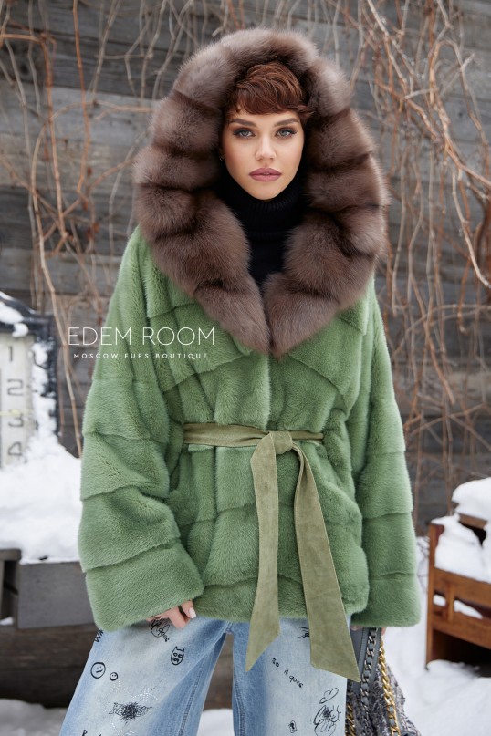 норковый полушубок с меховым капюшоном норковый полушубок с меховым капюшоном