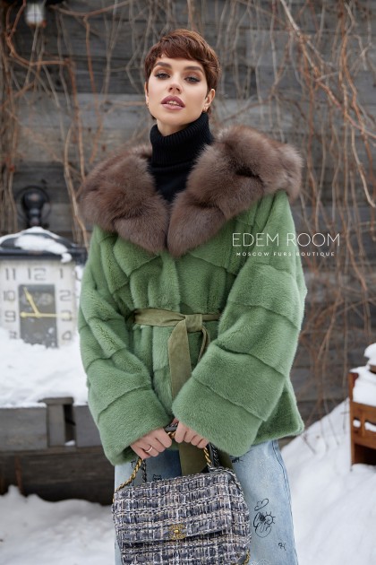 норковый полушубок с меховым капюшоном норковый полушубок с меховым капюшоном