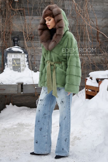 норковый полушубок с меховым капюшоном норковый полушубок с меховым капюшоном