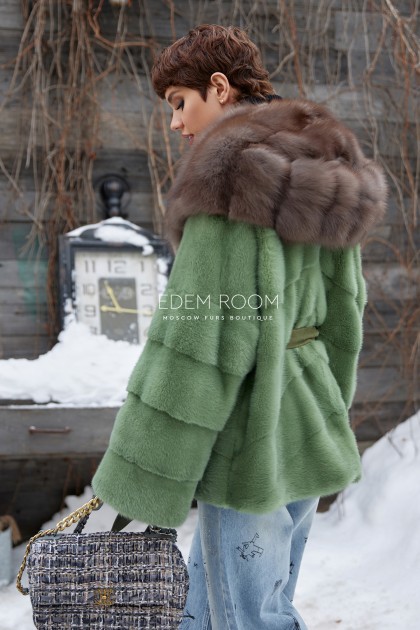 норковый полушубок с меховым капюшоном норковый полушубок с меховым капюшоном