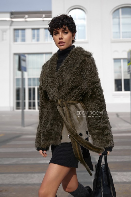 короткая шубка - дублёнка из итальянской тиграды