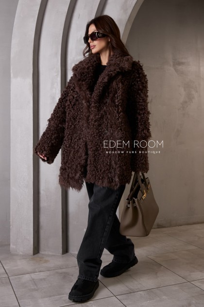 коричневая шуба из овчины