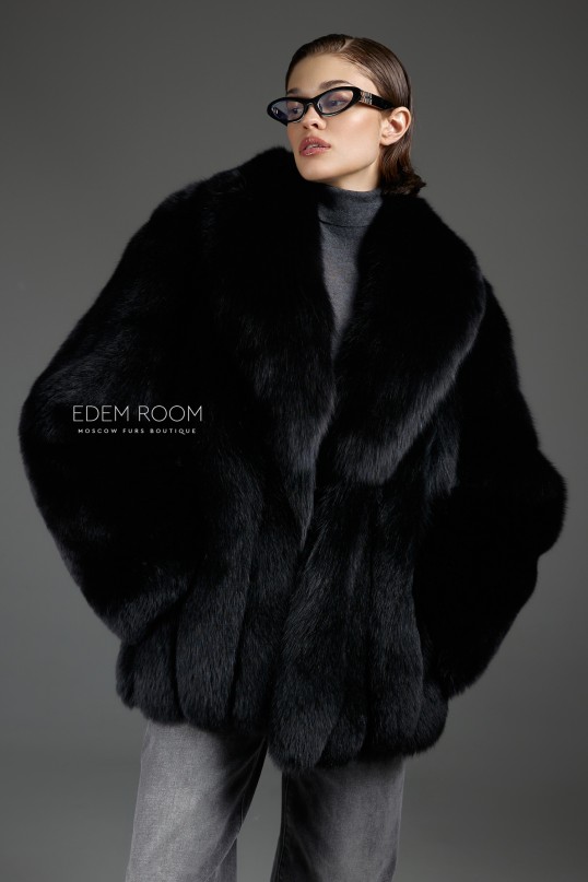 чёрный полушубок из песца
