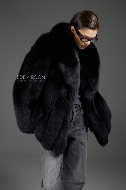 чёрный полушубок из песца