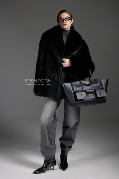 чёрный полушубок из песца