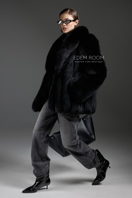 чёрный полушубок из песца