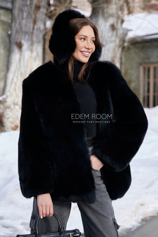 черная короткая шуба из песца