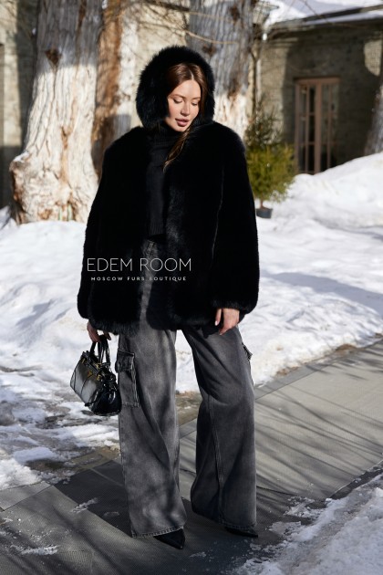 черная короткая шуба из песца