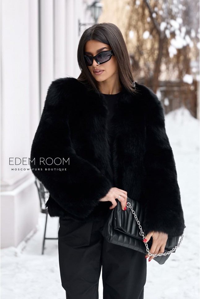 чёрная короткая шуба из песца
