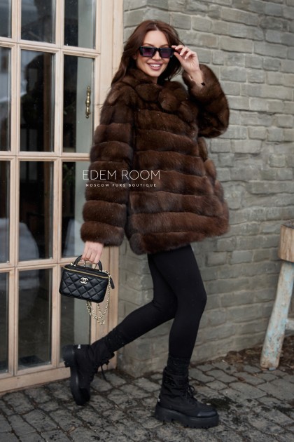 короткая шуба из соболя