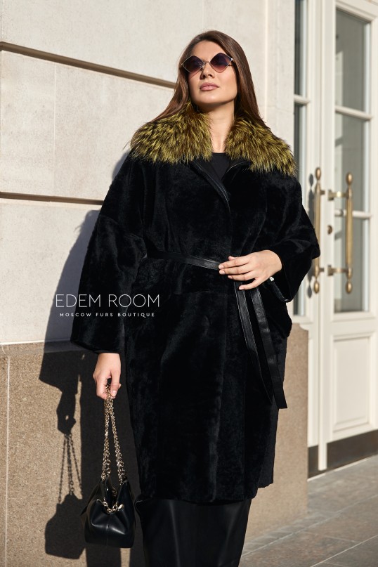 Облегченное двухстороннее пальто - дублёнка из меха cortos