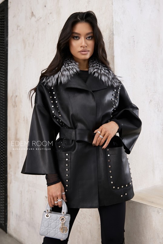 итальянская кожаная куртка с воротником