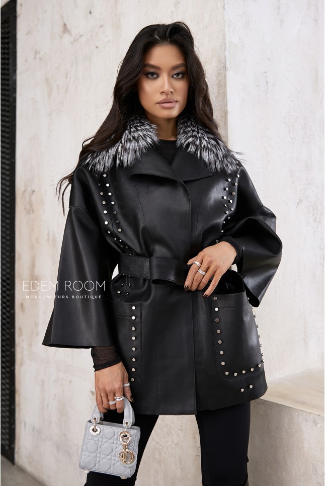 итальянская кожаная куртка с воротником