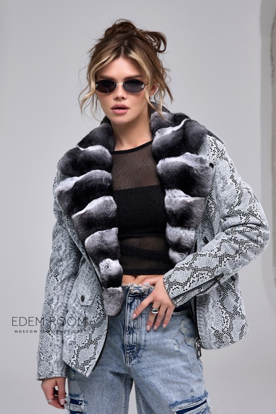 кожаная куртка с воротком из шиншиллы