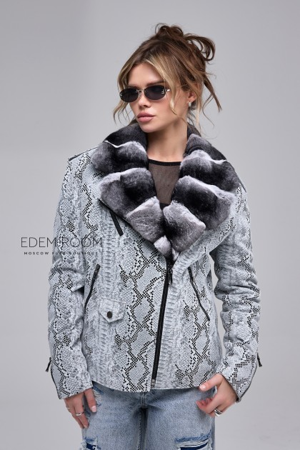 кожаная куртка с воротком из шиншиллы
