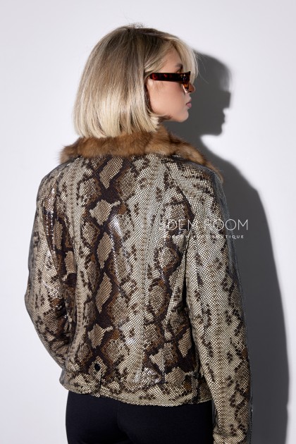 утеплённая кожаная куртка с мехом куницы