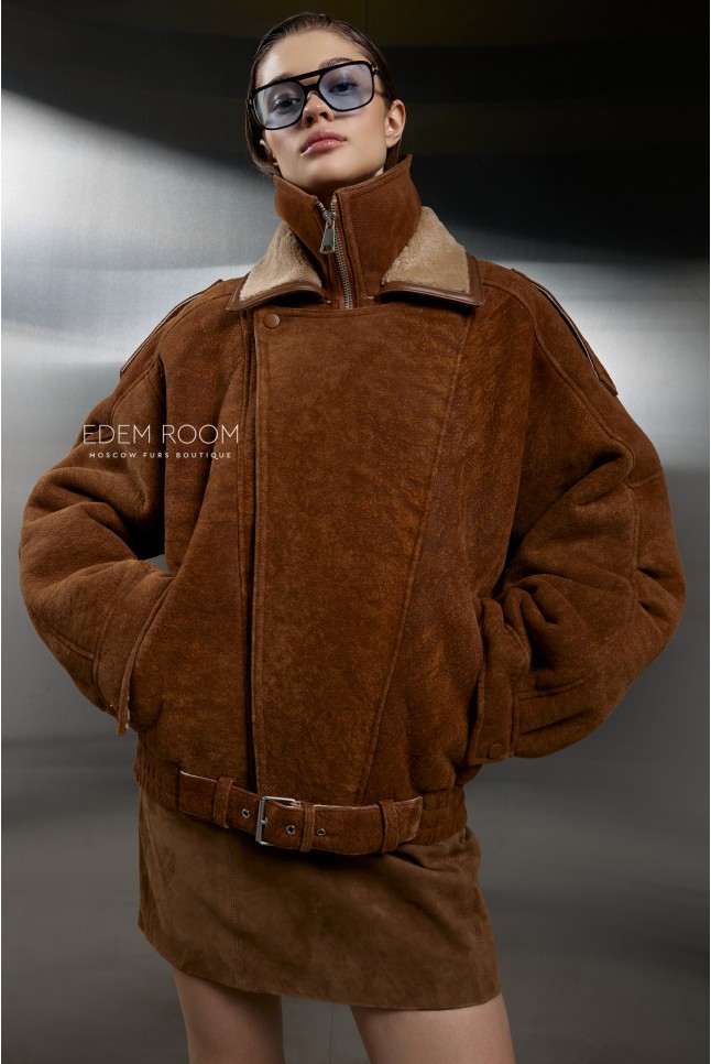 коричневая дублёнка на молнии