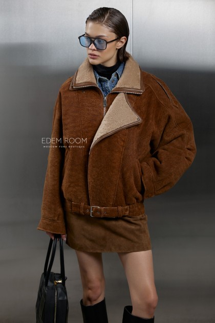 коричневая дублёнка на молнии