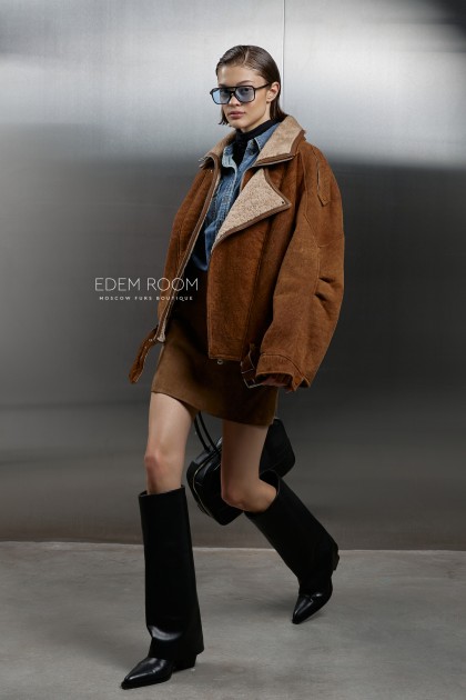 коричневая дублёнка на молнии