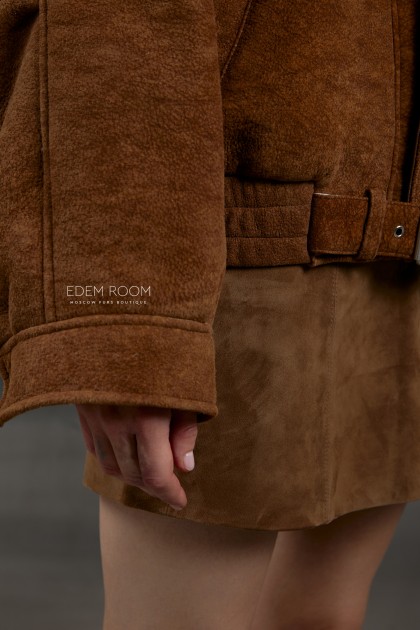 коричневая дублёнка на молнии