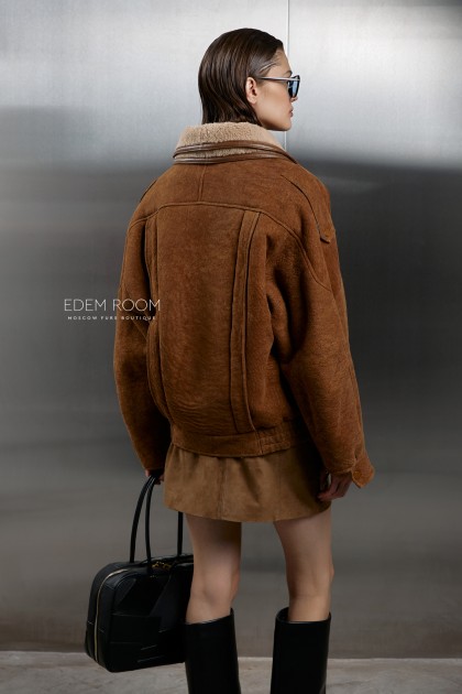 коричневая дублёнка на молнии