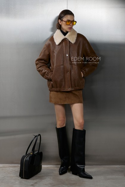 коричневая куртка - дублёнка