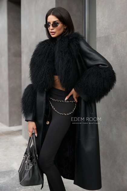 женская дублёнка с мехом ламы