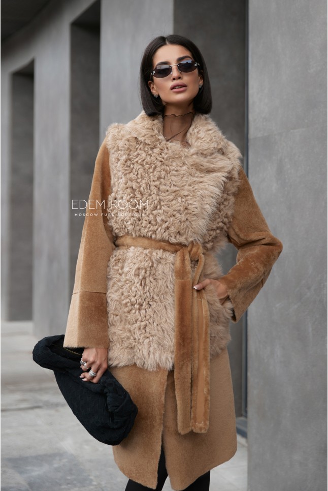 итальянская шубка - дублёнка с мехом тиградо