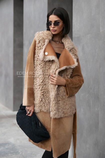 итальянская шубка - дублёнка с мехом тиградо