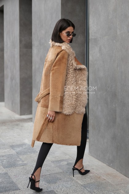итальянская шубка - дублёнка с мехом тиградо