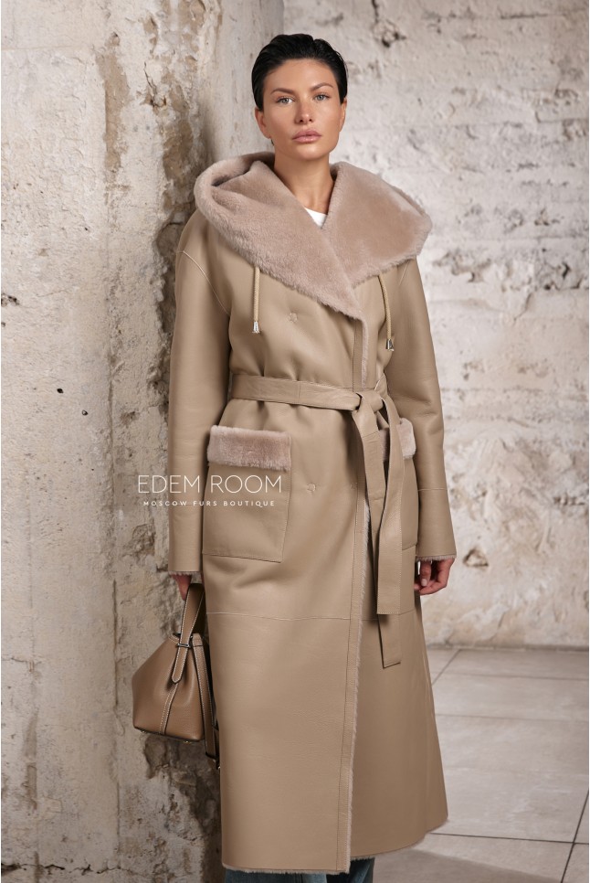 итальянская дубленка с капюшоном