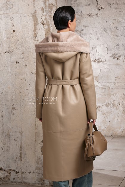 итальянская дубленка с капюшоном